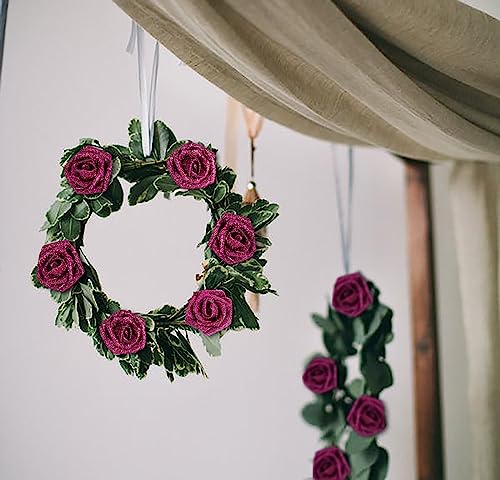 IPOPU Artificial Roses,25pcs Glitter Roses Glitter Flowers Foam Roses with Stems for DIY Wedding Bridal Bouquet Home Party Decoration(Deep Pink) - color: Deep Pink