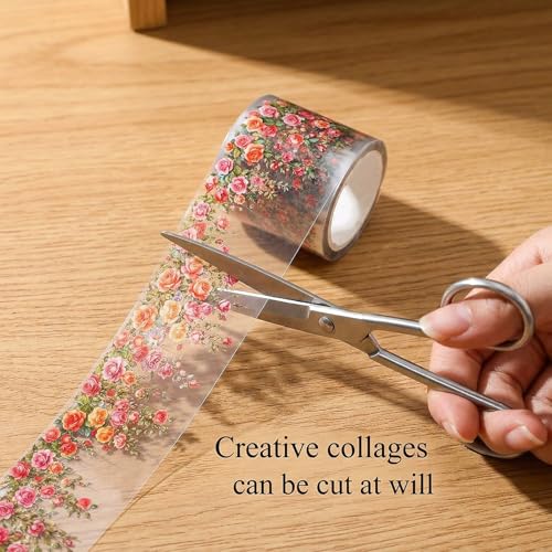 4 Rolls Floral Washi Tape, PET Rose Vine Flower Tape Stickers for Journaling, Colorful Self-Adhesive Green Leaf Decorative Tapes for Crafts Scrapbook Journal Notebook Gift Wrap Photo Album