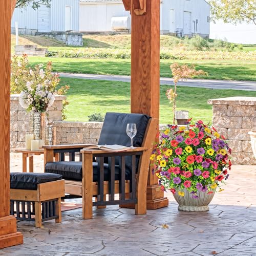 ICX 23.6" Artificial Boxwood Topiary Ball Trees with Flowers Set of 2 | Outdoors Fake UV Resistant Plants Faux Eucalyptus Shrubs Bushes for Porch Patio Garden (Mixed Color) - color: Mix
