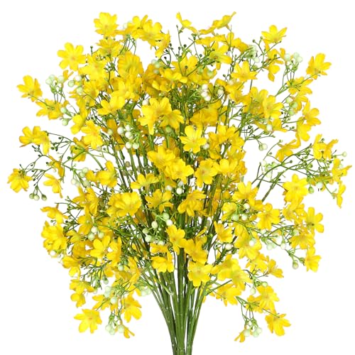 Artificial Flowers 8PCS Silk Flowers with Long Stems, Fake Flowers Bulk Fake Babys Breath, Yellow Flowers for Tall Vase Outdoor Garden Wedding Party Home Table Centerpiece - color: Yellow