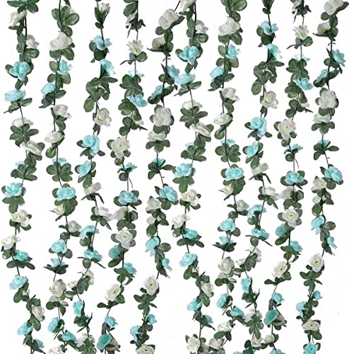 8pcs 65.6Ft Flower Garland,PARTY JOY Fake Rose Vine Artificial Flowers Hanging Rose Ivy Garland for Room Wall Decor Hanging Baskets Wedding Arch Garden Background Decor (Blue-8PCS) - color: 8pc-blue, size: 8PC