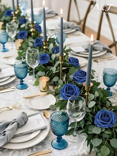 N&T NIETING Artificial Flowers Roses 25Pcs Real Touch Fake Flowers Foam Roses with Stems Perfect for DIY Wedding Bridesmaid Bridal Bouquets Centerpieces Party Home Baby Shower Decoration, Navy Blue - color: Navyblue, size: 25pcs