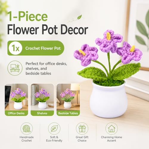 Crochet Flower Bouquet,Forget Me Not Flowers Pot Crocheted Flowers for Women Mom Wife, Perfect for Home Decorations Office Desk
