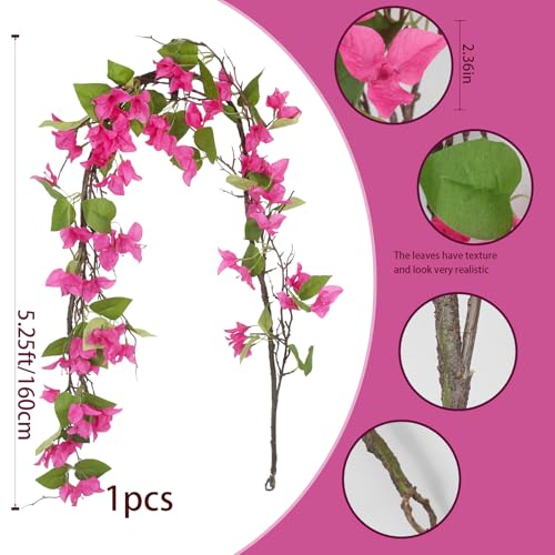 CITYES Artificial Bougainvillea Flowers Garland Silk Bougainvillea Vines UV Resistant Realistic Faux Hanging Flowers Plants for Outdoor Outside Summer Decor Porch Patio Balcony Yard Wall Rose Red - color: Rose Red