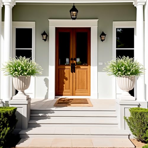Ammyoo Artificial Faux Plants Flowers for Outdoor Decorations, Fake Monkey Grass for Outside Porch Patio, No Fade Realistic Greenery Plant, UV Resistant Artificial Shrubs for Courtyard Window Garden - color: White, size: 12 Pcs