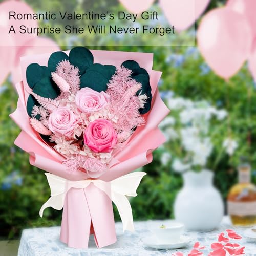 Bonsion Preserved Flowers Gifts for Women, Flower for Delivery, Pink Roses Gifts fo Her, Preserved Roses Bouquets, Birthday Gifts for Grandma, Mothers Day Flowers for Wife - color: Pink