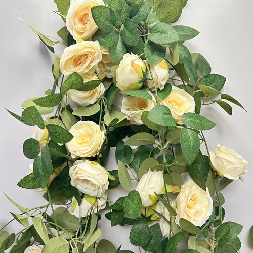 Rose Garlands for Gecoration, 4Pcs(26 FT) Floral Garlands, Hanging Flowers for Decoration, Flower Vines Wedding Birthday Decor, Arch Garden Ceremony Background Wall, Artificial Flowers Champange - color: Champagne Rose