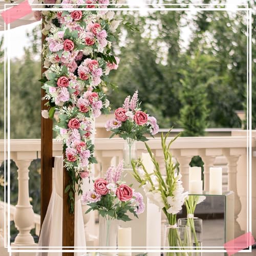 Zeyune 8 Pcs 13.4 Inch Artificial Flowers Bouquet Fake Silk Flowers Faux Bouquet Hydrangea Bouquets for Wedding Birthday Table Centerpieces Home Office Decoration (Rose,Bean Paste Pink) - color: Bean Paste Pink, size: Rose