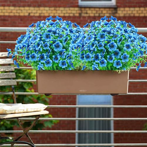 Artificial Flowers for Outdoors,20 Bundles UV Resistant Fake Outside Flowers Plastic Plants Outdoor Faux Flower for Garden Porch Window Box Home Decor(Blue) - color: Blue, size: 20 Bundles