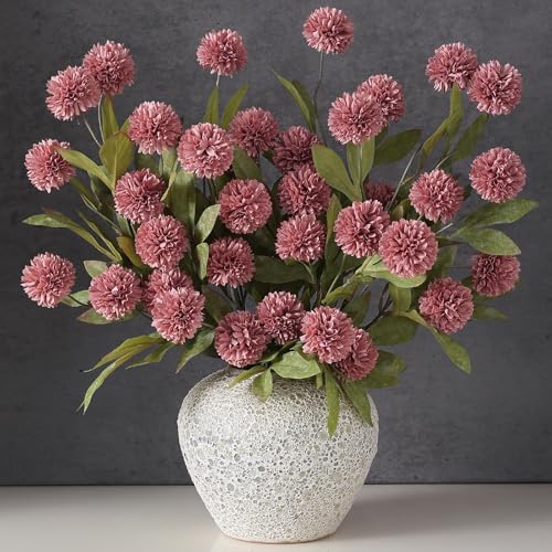VIERENA 6 Pcs Faux Silk Pompon Mum Artificial Flowers for Vase -27", Bulk Fake Chrysanth Branches with Stems for DIY Bouquet Centerpieces Wedding Fillers Arrangements Shower Decorations (Warm Pink) - color: Warm Pink