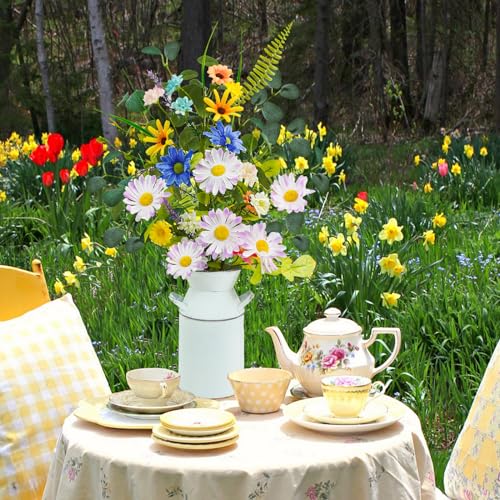 Krissing Fake Flowers with Vase, 23" Tall Faux Floral Arrangement in Metal Pot Silk Artificial Wild Yellow Flowers Greenery Stems for Table Centerpieces Home Dining Room Spring Decor - color: Yellow