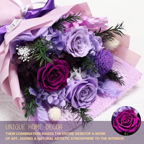 Casaido Preserved Flowers for Delivery, Mothers Day Purple Flower Bouquets with Necklace, Forever Real Roses Anniversary Birthday Valentines Day Christmas Rose Gifts for Women Mom Wife Girlfriend - color: Purple