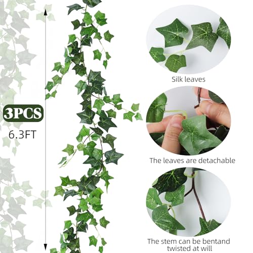 RECUTMS 3 Strands Artificial Ivy Vines 6.3Ft Green Ivy Garland Faux Hanging Plants Greenery Decoration Artificial Vines for Summer Indoor Home Wall Wedding Graduation Party Room Decor(Green) - color: Green-dgy3pcs