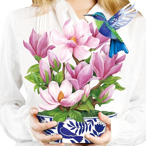 Airpark 3D Pop Up Paper Flowers Bouquet Card 12’‘ with Note & Envelope, Birthday Gifts, Get Well, Thank You, Greeting Cards for Women Mom Wife Friends, Magnolia & Bird - style: Magnolia Flower