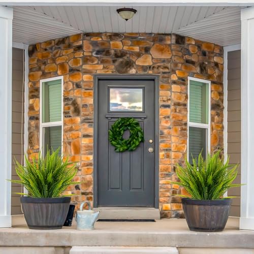 ZEOSTARO 12 Bundles Artificial Plants Outdoor Fake Boston Fern Greenery with Flowers Faux UV Resistant Shrubs Garden Patio Porch Window Box Farmhouse Hanging Decor(Green) - color: Boston Fern With Flowers