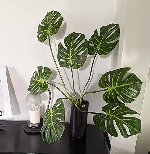CXGS Artificial Tropical Monstera Palm Leaves Faux Turtle Leaf with Stems Fake Real Touch Palm Plants Leaves Adjustable & Realistic Dark Green Foliage for Vase Party Flower Arrangement Wedding Decor