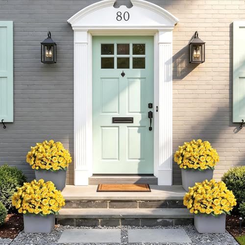 Juxdp 8 Bundles Artificial Roses, Realistic Silk Bouquet Flower(Yellow) | Fluffy and Vivid, Fade-resistant, Faux Rose Plants, for Front Door/Garden/Farmhouse/Home/Outdoor/Spring/Summer Decor - color: Yellow