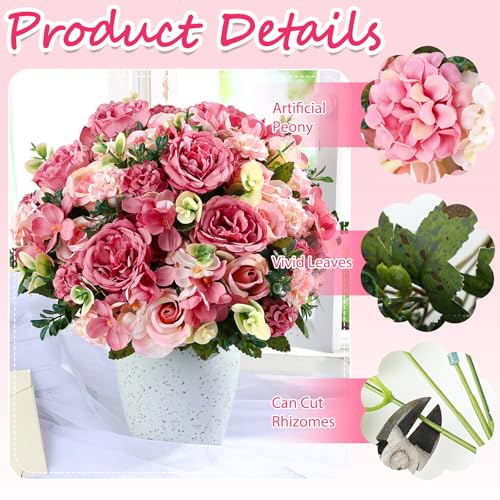 Olgaa 12 Bundles Peonies Artificial Flowers Silk Flowers Faux Peony Fake Peony Hydrangea Flower Bouquet Bulk for Vase Filler Centerpiece Table Decorations Wedding Arch Flowers (Champagne Red) - color: Champagne Red