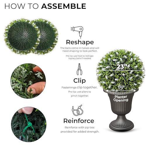 365 Curb Appeal 23" XL Lilac Topiary Balls (White Lilac, 2 Topiary Balls (4 Halves)) - color: White Lilac, size: 2 topiary balls (4 halves)
