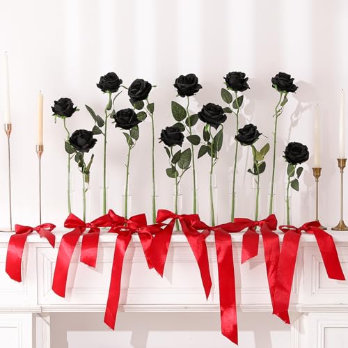 Hawesome 12PCS Artificial Silk Flowers Realistic Roses Bouquet Long Stem for Home Wedding Decoration Party (Black, 12Pcs Flowers) - color: Black, size: 12Pcs Flowers