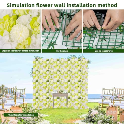 12-Pack Flower Wall Panels, 15x15 Inch Artificial Silk Rose Backdrop 3D Silk Hydrangea Rose Floral Panel for Photo Background Home Party Wedding Backdrop Decoration - color: Green