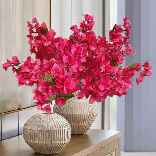 Pack of 24 - Artificial Bougainvillea Flower Stems Silk Long Branches Full Blossoms for Home Wedding Table Centerpiece Event Backdrop Indoor Outdoor Decorations (Deep Pink - Pack of 24) - color: Deep Pink - Pack of 24