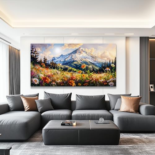 FUHAIHUA Canvas Wall Art For Living Room Large Framed Wall Decor For Office Modern Bedroom Decorations Mountain Flower Landscape Pictures Farmhouse Paintings Artwork Aesthetic Home Decor 30x60 In - color: Mountain Flower, size: 60"L x 30"W