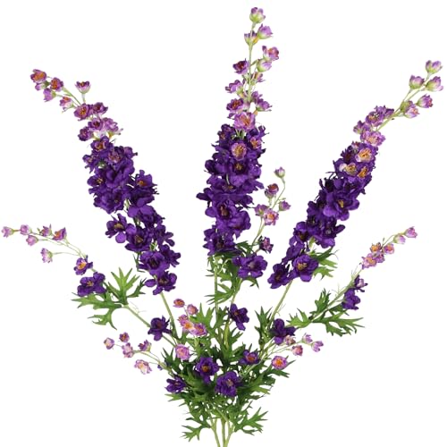 CITYES 3 Pcs Delphinium Artificial Flowers Bulk 35" Long Stem Silk Larkspur Flowers Artificial Snapdragon Flower Stems Purple Faux Bouquet for Tall Vase Floral Arrangements Home Outdoor Wedding Decor - color: Purple