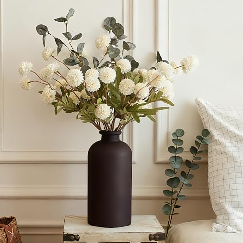 Artificial Petunia Arrangement,Weather Resistant Polyester, 12bundles Artificial Flowers Mixed Blooms, Indoor Outdoor Hanging Basket for Home Patio Garden (Milk White+Gray Blue Eucalyptus) - color: Milk White+gray Blue Eucalyptus