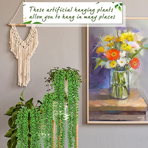 Janinka 16 Pcs Artificial Succulents Bulk Hanging Plants 24 Inches Large Fake String of Pearls Fake Plants Wall Greenery Decor for Garden Indoor Outdoor Decoration