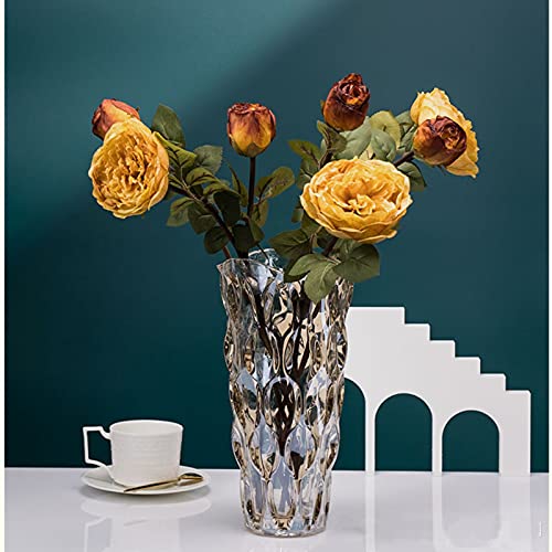 9.5" High Thickened Amber Glass Flower Vase for Home Decor, Dining Wedding Table Office Holiday Party Centerpiece Decoration - color: Amber-waterdrop Style