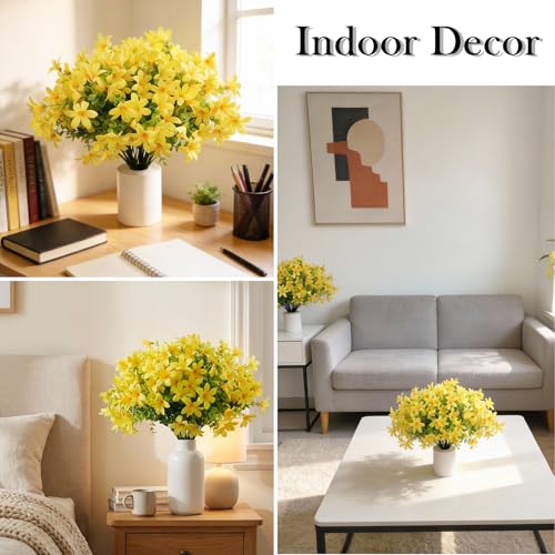 8pcs Artificial Lily Silk Flowers, Faux Flower Bouquet Plants for Wedding Home Party Indoor Table Hotel Office Vases Floral Arrangements Outdoor Garden Decor, Yellow - color: Yellow