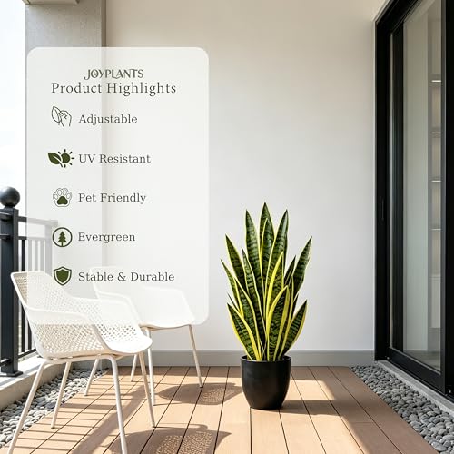 Fake Snake Plant, 27" Fake Potted Plants with Black Pot Realistic Artificial for Home Decor, Low Maintenance No Watering Needed Faux Plants for Desk Corner Office & Pet Areas(yellow-27in) - color: Yellow-27in