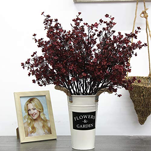 JAKY-Global Babys Breath Silk Artificial Flowers Burgundy 6 Bundle Fall Stems Fake Plants Decor Wedding Party Decoration Bouquets Real Touch DIY Home Garden,Farmhouse,Living Room (Autumn Red-6pcs) - color: Burgundy Than Red, size: 6 Bundles
