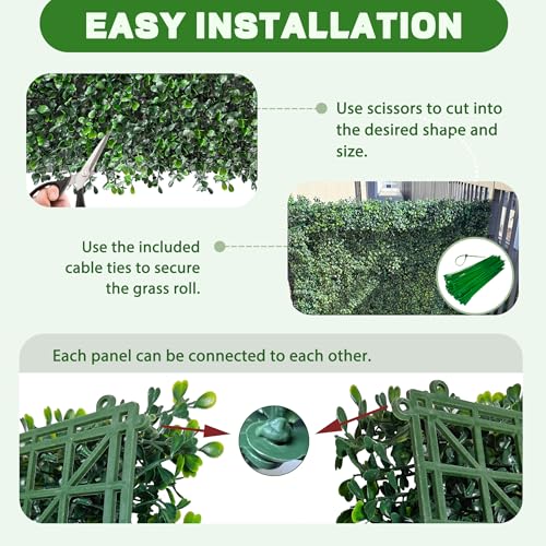 ODTORY Artificial Grass Wall Panels, 24 x 16 in 24P (64 sqft) UV-Resistant Faux Boxwood Vine Privacy Screen, Greenery Fence Cover for Balcony, Backyard, Garden and Indoor Outdoor Home Decor - size: 16"X24" 24P