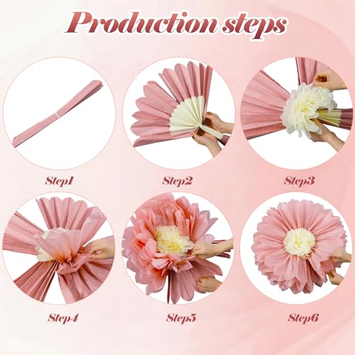 Giegxin 6 Pcs 31.5", 24" Pink Giant Paper Flower Boho Large Tissue Paper Flower for Wall Big Pink Pom Pom Floral Decorations for Wedding Bridal Shower Tea Party Baby Shower Classroom Birthday Decor - color: Pink, size: Circle 31.5", 24"
