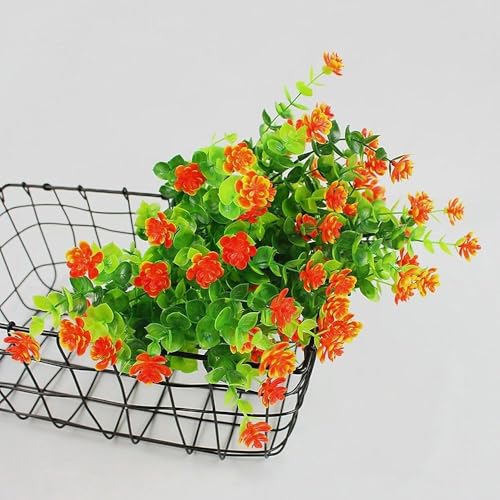 1 Pack 7-Fork Simulated Eucalyptus Roses, Green Potted Artificial Flowers, Home Decoration and Wall Decoration(Sunset Glow) - color: Sunset Glow