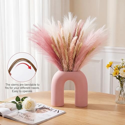 Suncalla 72 Pcs Pampas Grass Decor for Wedding Bridal Shower DIY 21.7 Inches Faux Tall Pampas Grass Bulk Artificial Dried Flowers Feathers for Vase Filler Pastel Home Decor Party Bathroom Wall - color: Ombre Pink