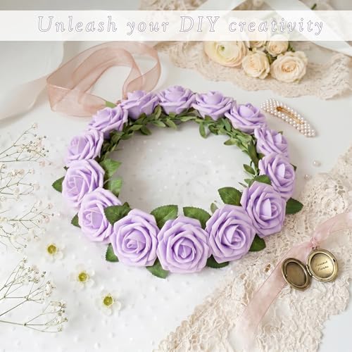 16 Pcs Fake Purple Roses Artificial Flowers | Purple Foam Roses with Stems, Artificial Flowers for DIY Wedding Bouquets, Centerpieces, Party, Home Decor - color: Purple