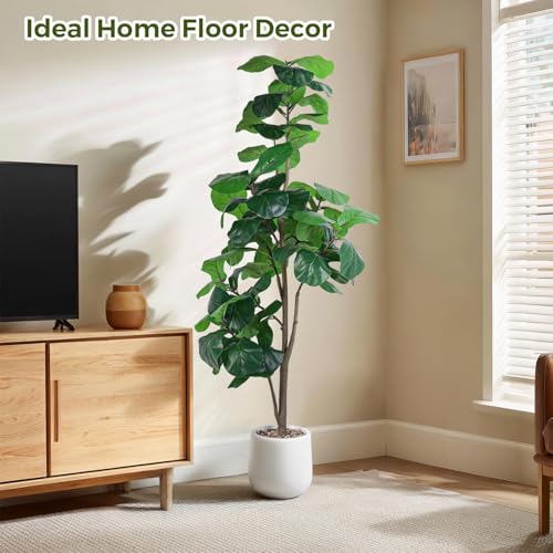 Jocoevol Artificial Fiddle Leaf Tree, 6ft Faux Plant Fake Ficus Lyrata Trees with White Planter - Perfect for House, Office, Living Room Indoor Home Decor, Ideal Housewarming Gift - color: 6ft, size: 6ft