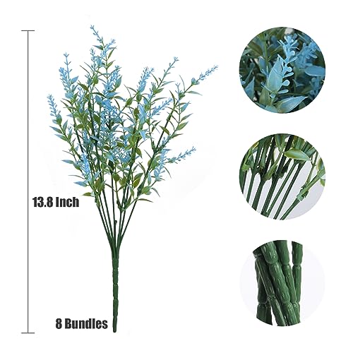 RECUTMS Blue Artificial Flowers for Outdoor Artificial Plants & Flowers for Outside Fake Outdoor Plants Faux UV Resistant Flower Plastic Shrubs Indoor Outside Hanging Decorations(Blue) - color: Blue, size: 8 Bundles