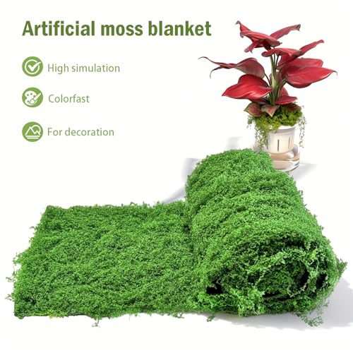 1 Pcs Fake Moss Table Runner for Crafts 11.81×78.74inch Artificial Moss Sheet Roll Waterproof Carpet Blanket for Wall Roof Garden Wedding Birthday Party Table Decoration 0.3×2m