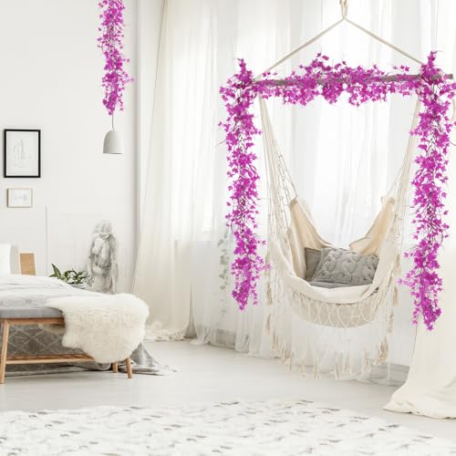 RECUTMS Artificial Garlands Leaf Garland Artificial Ivy Vines Fausse Plante Decorative Room Decor Vines Green Vines Ivy Garland for Decor for Wall House Room Patio Indoor Outdoor Decor(Pure Fuchsia) - color: Pure Fuchsia, size: Ivy Garland