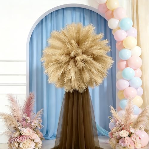 50pcs Beige Yellow Pampas Grass 21.6 Inch Non-Shedding Faux Pampas for Warm Neutral Home, Boho Weddings and Golden Tone Vase Arrangements - color: Beige Yellow