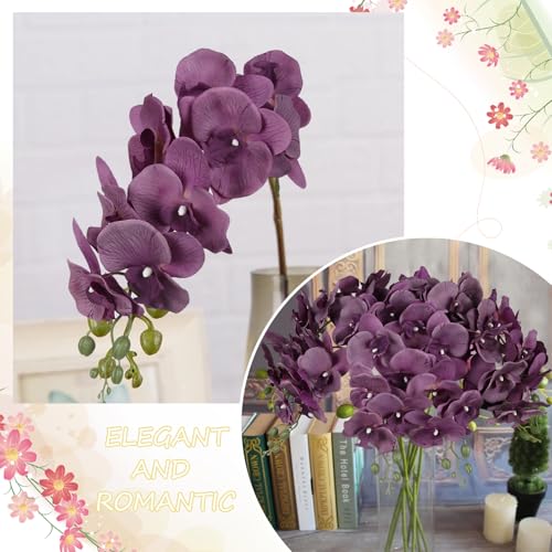 IPOPU 6Pcs Purple Orchids Artificial Flowers 37.4" Long Stem Fake Silk Orchid Look Real Flowers for Tall Vase Faux Orchids with 9 Large Blooms for Wedding Home Dining Table Centerpiece Decor (Purple) - color: Purple