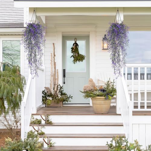 RECUTMS Artificial Vine Plants 2 Pack Fake Hanging Flower Plants Faux Ivy Vine Leaves Plastic Baby Breath Greenery UV Resistant for Home Bedroom Wall Porch Garden Wedding Decor (Purple) - color: Purple-2pcs