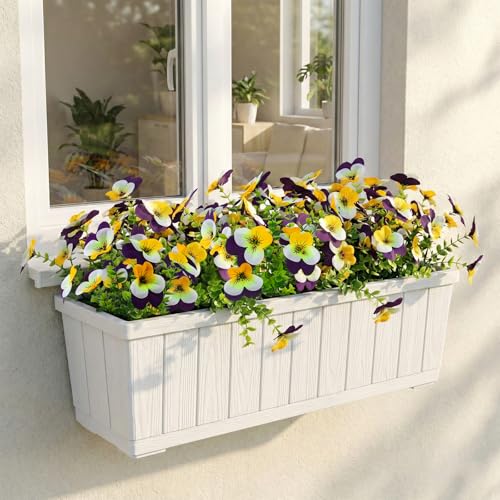 lovemoon 16 Pcs Artificial Pansy Flowers for Outdoor Faux Silk Spring Flowers for Outside, Realistic Pansies for Window Box, Planter, Front Door, Porch and Garden Home Decor(16, Yellow,White,Purple) - color: Yellow,white,purple