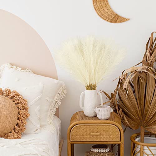 obbsie 50PCS Faux Pampas Grass, 21.6" Short Artificial Pompous Grass Floral Fake Pompas Grass Branches Vase Filler Flower Arrangement for Home Wedding Boho Decor, Beige - color: Beige, size: 50 PCS