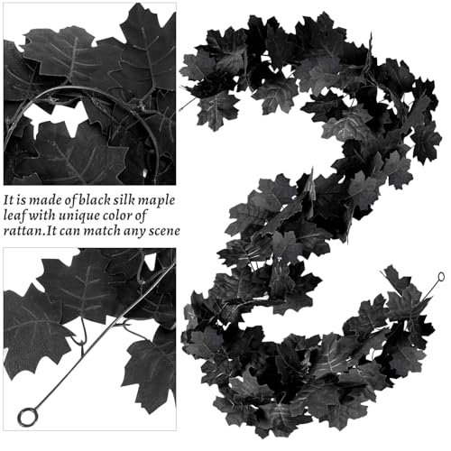 Black Maple Leaf Garland, 2PCS Halloween Artificial Hanging Fall Leave Vines, Fall Floral Garlands Thanksgiving Decor for Home Wedding Party (11.8FT) - color: 2 Black