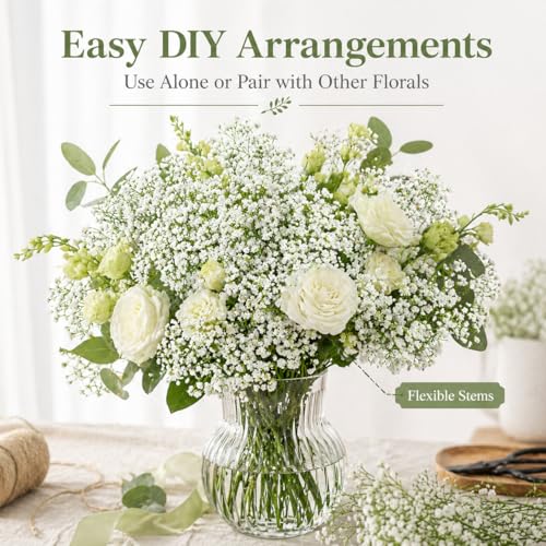 Baby’s Breath Flowers Bulk – White Real Touch Gypsophila Bouquets Faux Baby Breath for Wedding Decor, Centerpieces, DIY Floral Arrangement, Party and Home Decorations (24Pcs) - color: 24pcs